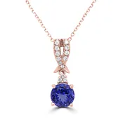 1.97 ct Round Tanzanite Pendants with 0.17 cttw Diamond in 14K Rose Gold