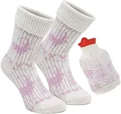 1 Pair of Norwegian Knit Socks with Hot Water Bottle - Pink White - One Size