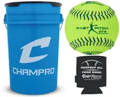 CHAMPRO CSB43 Durahide Cover 11″ USSSA Game Softballs in a Blue Bucket – 18 Balls