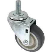 3-1/2" x 1-1/4" Grey Polyurethane Wheel Swivel Caster, 16mm-2.0 x 1-1/2" Threaded Stem - 300 lbs Capacity