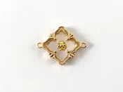 18K Gold Plated Brass Mother of Pearl Clover Connector Charm Over Brass 6pcs
