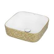 15 x 15 '' Bathroom Vessel Sink Gold Decorative Pattern Above Vanity Counter White Porcelain Ceramic B