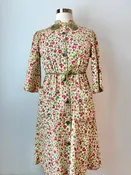 1960’s Quilted Floral and Corduroy Robe/ Brunch Coat, Size M/L