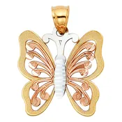 14K Tri-Color Gold Butterfly Pendant