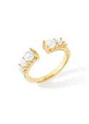 14K Gold Plated Over 925 Silver Freshwater Pearl Open Band Ring