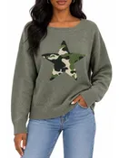 Graphic Camo Star Pullover Sweater – Oversized Fit