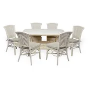 Alexa Dining Set of 6 Side Chairs and Oval Dining Table, White color