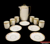 ANT Chocolate Pot Set Cups Saucer MZ Austria JHR Royal Porcelain Gold Floral L5Y