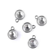 13mm Round Drop Charms with Crystal - Rhodium Plated - 5 Pack