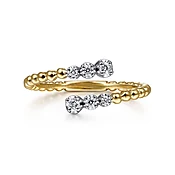 14K White  Yellow Gold Beaded Diamond Bypass Ring-Bujukan