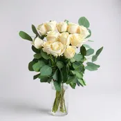 1 Dozen White Roses – Glass Vase