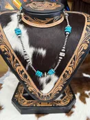 34" Silver Pearl &amp; Turquoise Necklace ECI-