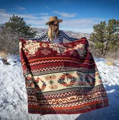 Andean Alpaca Wool Blanket - Wildfire - Red & Cream