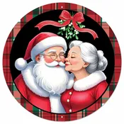 12" Dia Mr. and Mrs. Claus Sign - Red/White/Emerald