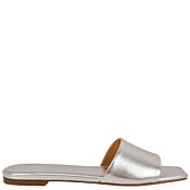 Aeyde Anna Laminated Leather Slippers in Silver