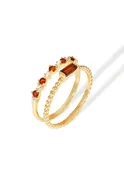 14K Gold Plated 925 Sterling Silver Garnet & White Topaz Dainty Stackable Rings Set of 2