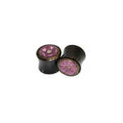 Black Horn Plugs with Purple Glass Flower Inlays (9/16") — KOLO BODY ARTS