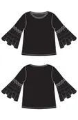 3/4 slv embroidered knit to woven top