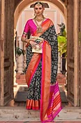 Charcoal Grey Art Silk Printed Broad Border Saree