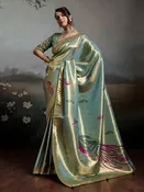 Grey Blue Woven Design Banarasi Tissue Jacquard Saree
