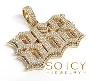 10k Gold Diamond Layered Gothic Font Pendant 6.10ct