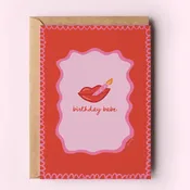 Birthday Babe Lipstick and Lit Candle Glam Greeting Card
