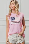 American Flag sequins pink top