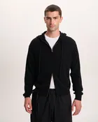 Cashmere Long Sleeve Hoodie With Seam - Black