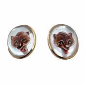 18K Gold Reverse Carved Essex Crystal Two-Sided Fox Cufflinks
