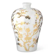 15 Inch White & Gold Chinoiserie Vase