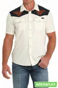 Cinch Men's SS Arena Flex Tooled Camp Shirt Cream MTW1402008