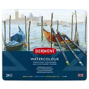 Derwent 32883 Watercolor Pencils, 3.4mm Core, Metal Tin, 24 Count