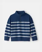 Boys Striped French Terry Quarter-Zip Pullover - Blue/Ivory