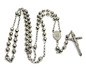 10k White Gold Diamond Cut Bead Rosary Chain 26 Inch 5mm