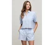 Barefoot Dreams Linen Blend Scalloped Striped Shirt
