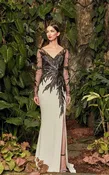Alexander by Daymor 960 Sheer Long Sleeves V Neck Gown