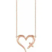 14K Gold 22x18.4 mm Heart with Cross 18 Necklace