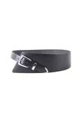 Asymmetrical Waist Cinching Belt with Polished Hardware - Black