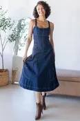 Ella Western Embroidered Denim Midi Dress