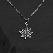 18" Pot Leaf Charm Necklace - Sterling Silver