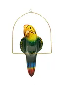 Ceramic Hanging Parrot with Perch-22.5 Inches High, Multi-Color, Hand Painted