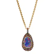 14K Black Rhodium Yellow Gold Black Opal and Multi-Colored Sapphire Custom Design Pendant Necklace
