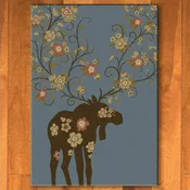 Abstract Moose Blossom Blue Wildlife Area Rug 5x8