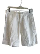 120% Lino Size 40 White Linen Zip Fly Drawstring Pockets Mid Thigh Shorts