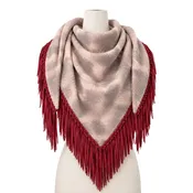 Pashmina in Old Rose Pink/Walnut Tie Die with Raspberry Suede Leather Fringe