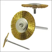 1" MOUNTED WIRE BRISTLE BRUSH BRASS CRIMPED ON MANDREL ( 3/32" ), PKG-6