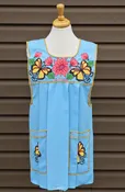 Baby Blue Gingham Cross-Stitch Embroidered Apron