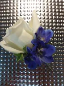 White Rose &amp;amp; Delphinium Boutonniere