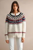 Fairisle Pattern Long Sleeve Zip-front Knit Cardigan