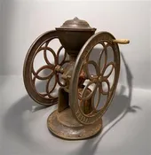 Vintage Enterprise Mfg. Coffee Grinder, Double 24 inch Wheels, Hand Crank, Mill